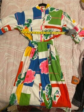 Vibrant Colorblock Floral Midi Dress in Green, Blue, Pink & Yellow